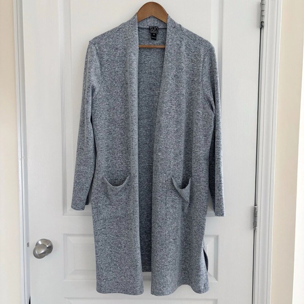Clara Sunwoo Heather Grey Longline Cardigan Sweater XL Minimalist Office